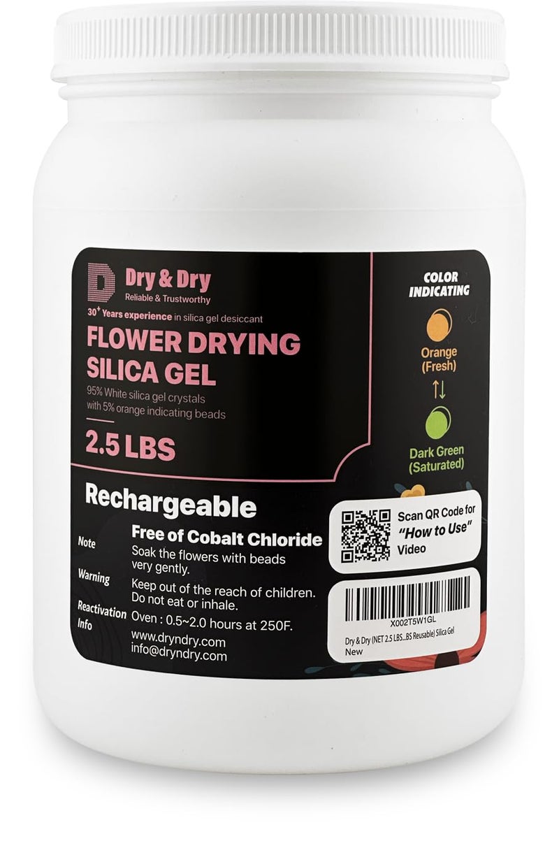 DRYDRY (NET 2.5 LBS) Color Indicating Premium Silica Gel Flower Drying Desiccant - Flower Drying Silica Gel Desiccant(2.5 LBS Reusable) Silica Gel - Image 1